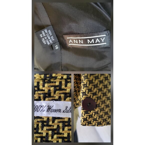 Ann May Womens Cropped Blazer Jacket Woven Silk Yellow & Black Patterned-SZ10 - Picture 8 of 8